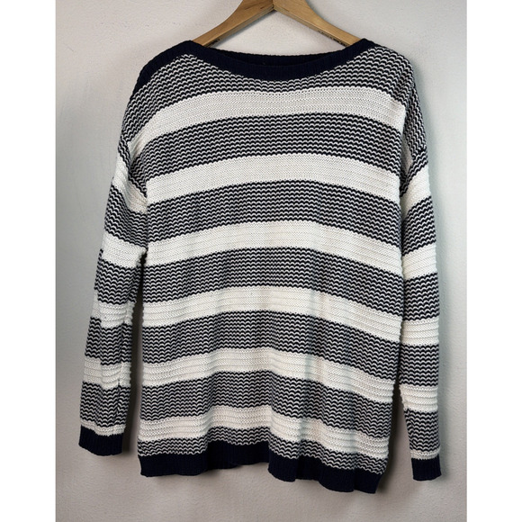 Talbots women XL petite Navy Blue White Sweater Stripe Cotton nautical sailing - Picture 2 of 10